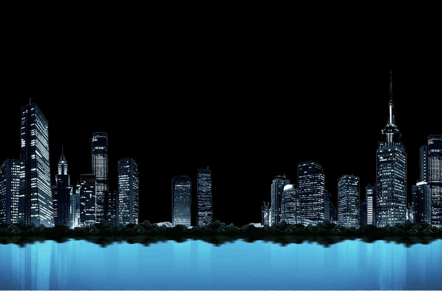 Nighttime City Skyline Reflection PNG Image