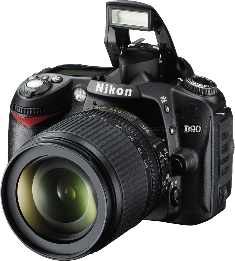 Nikon D90 D S L R Camerawith Flash Up PNG Image