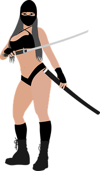 Ninja Warrior Woman Illustration PNG Image