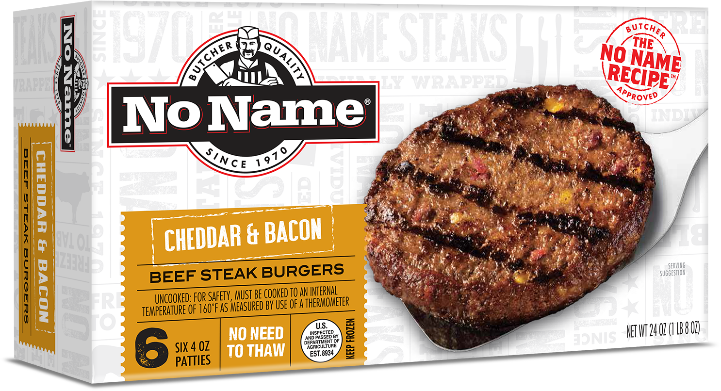 No Name Cheddar Bacon Beef Steak Burgers Box PNG Image