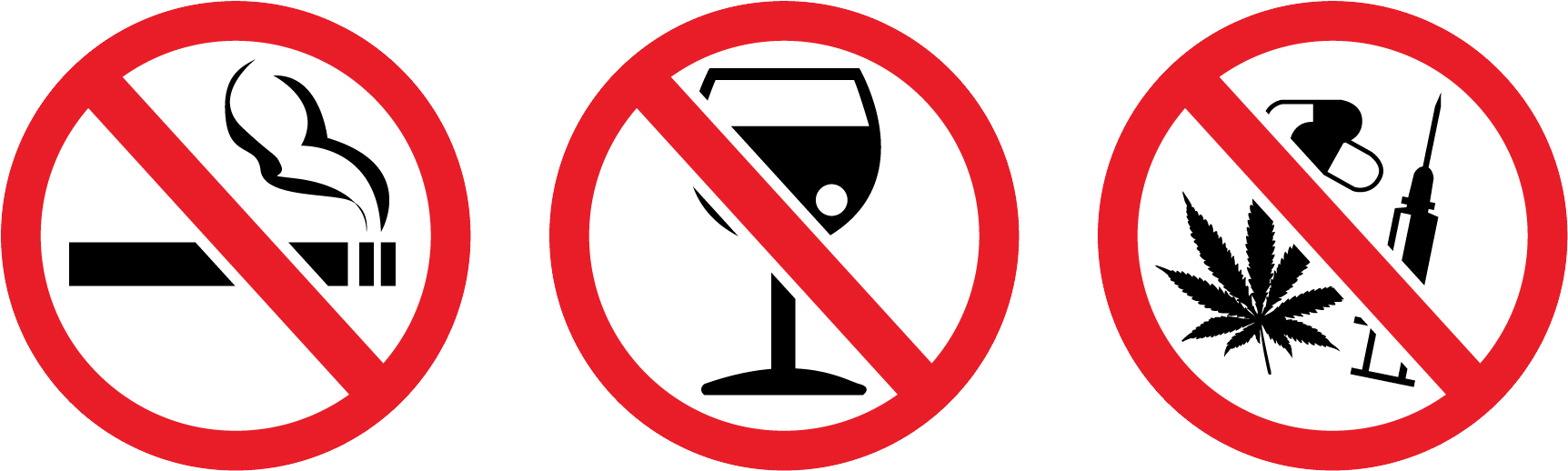 No Smoking Alcohol Drugs Prohibited Signs PNG Image