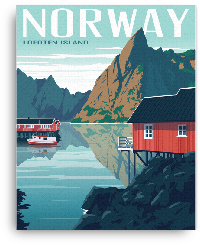 Norway Lofoten Islands Vintage Travel Poster PNG Image