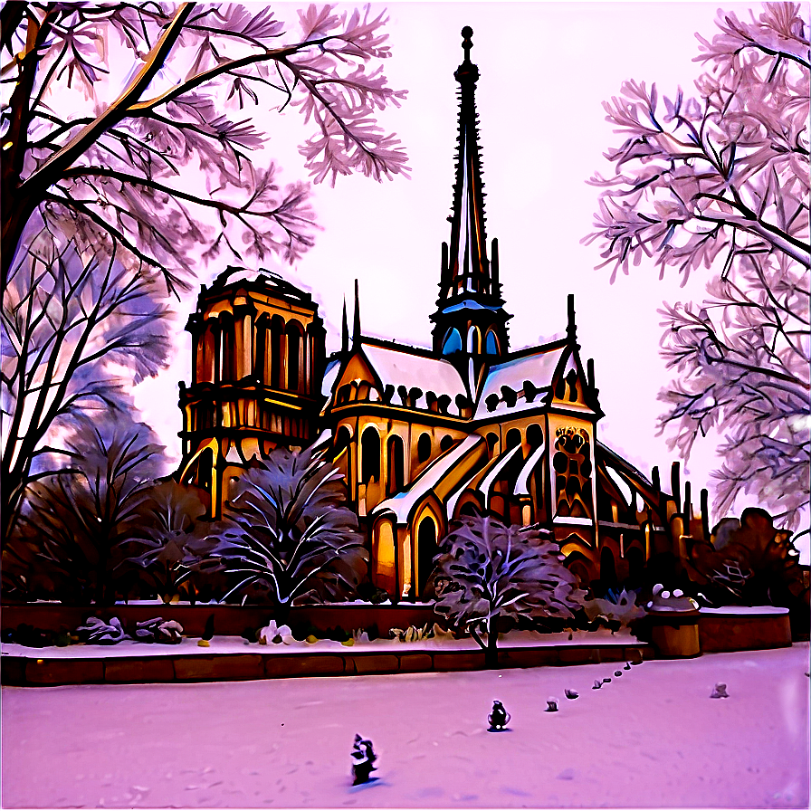 Notre Dame Winter Scene Png Oki PNG Image