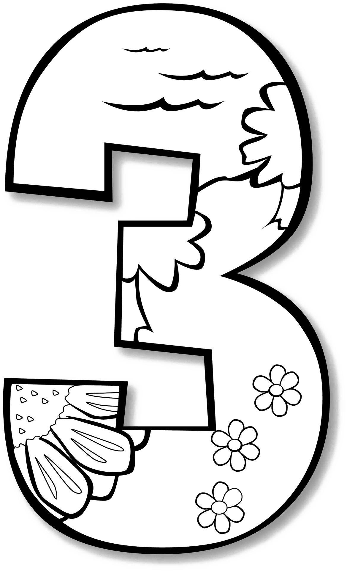 Number3 Nature Elements Outline PNG Image