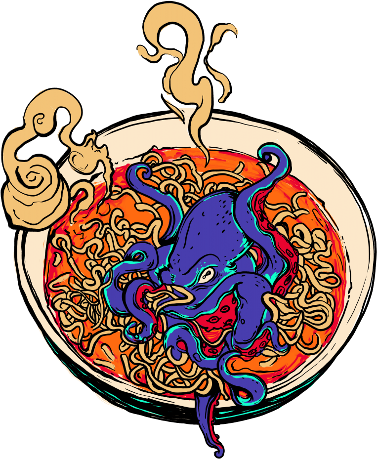 Octopus Entangled Noodles Artwork PNG Image