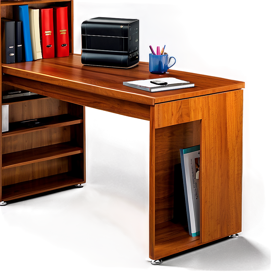 Office Table With Bookshelf Png Fnk PNG Image