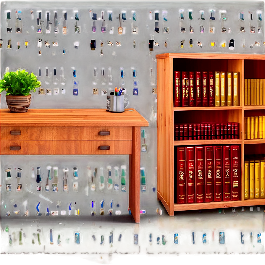 Office Table With Bookshelf Png Uki PNG Image