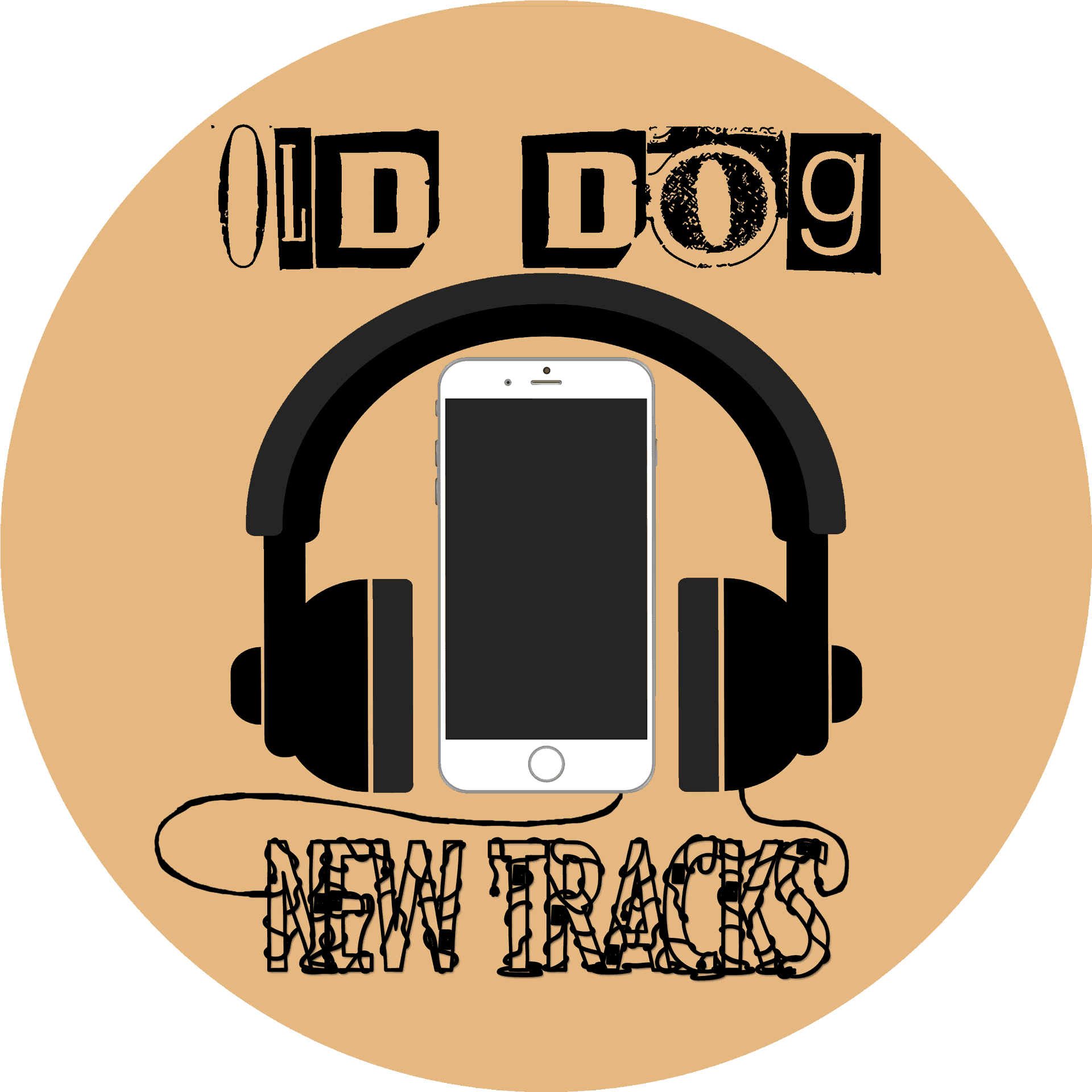 Old Dog New Tracks Phone Headphones PNG Image