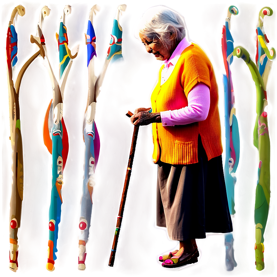 Old Woman With Walking Stick Png Bnd PNG Image