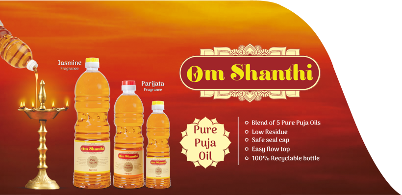 Om Shanthi Pure Puja Oil Advertisement PNG Image