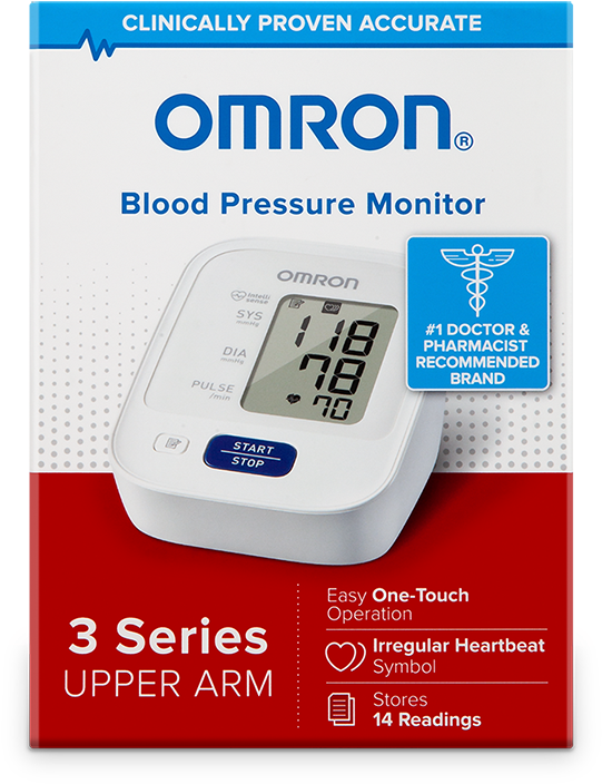 Omron3 Series Upper Arm Blood Pressure Monitor Packaging PNG Image