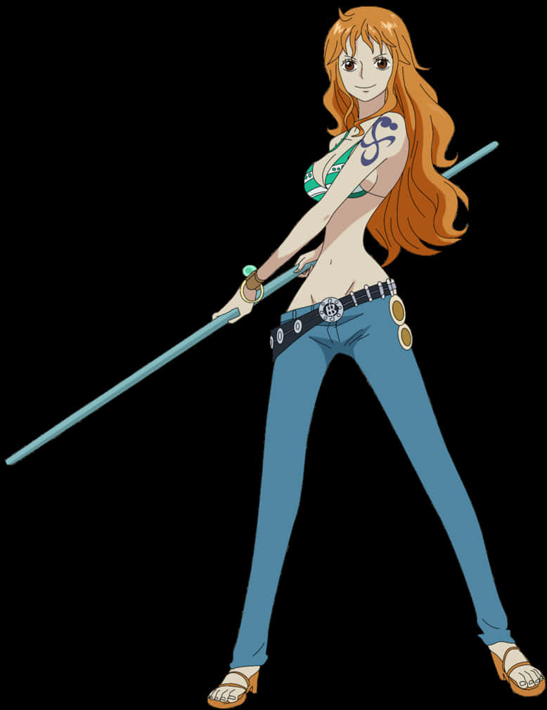 One Piece Nami With Staff PNG Image