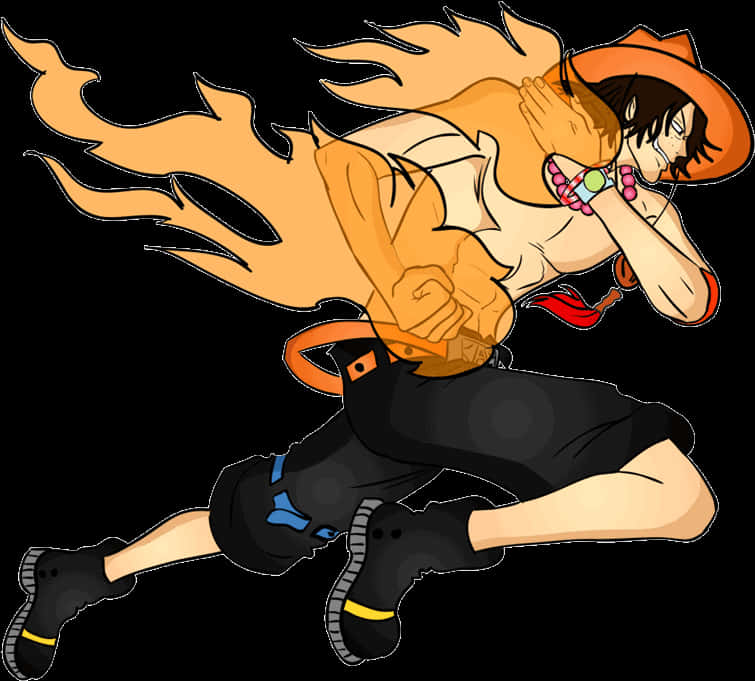 One Piece Portgas D Ace Action Pose PNG Image