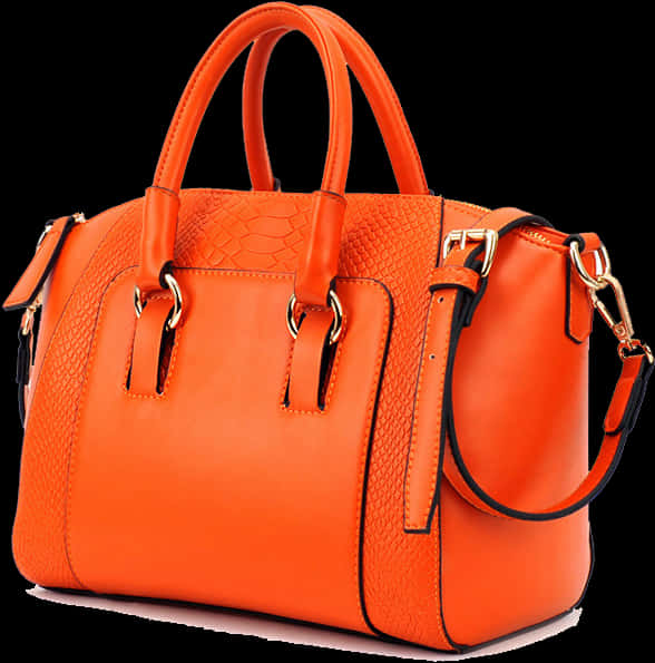 Orange Designer Leather Handbag PNG Image