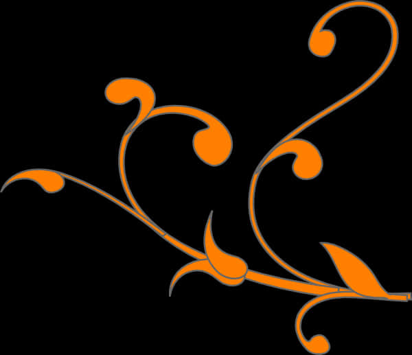 Orange Floral Swirl Designon Black PNG Image