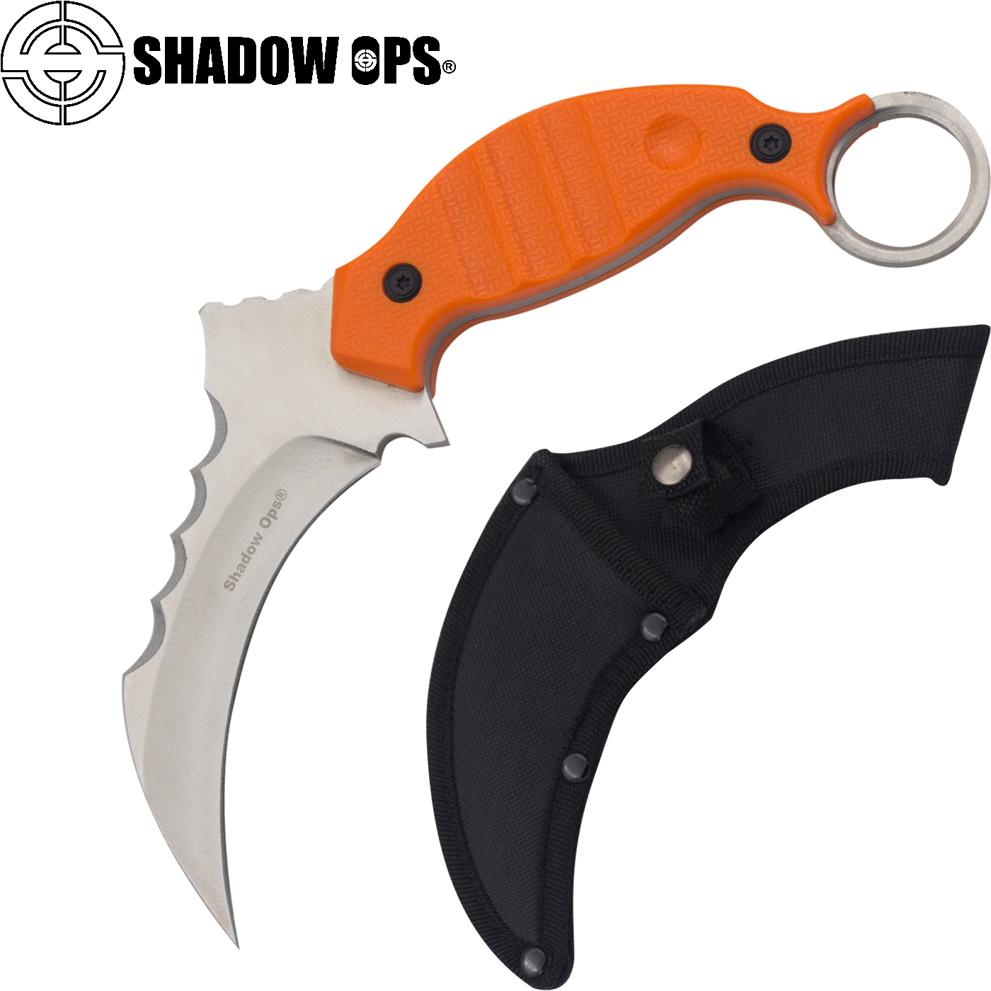 Orange Handled Karambit Knife With Sheath PNG Image