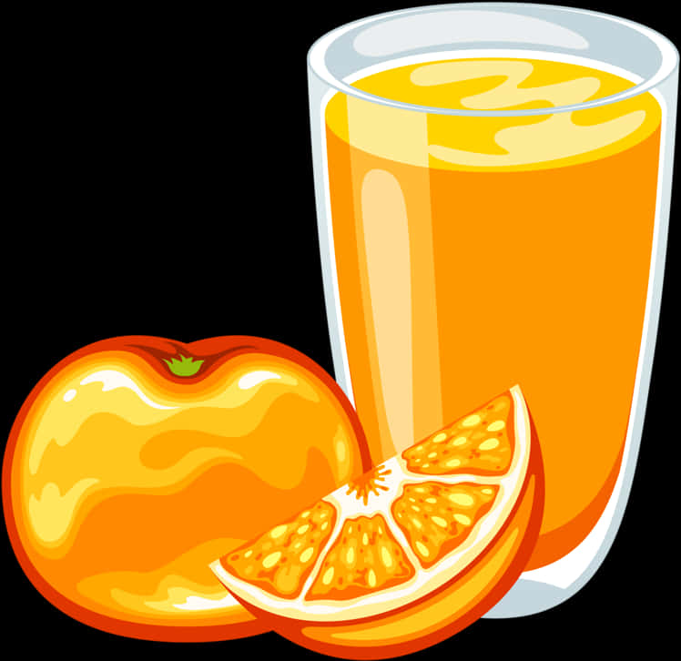 Orange Juice Glassand Fruit Illustration PNG Image