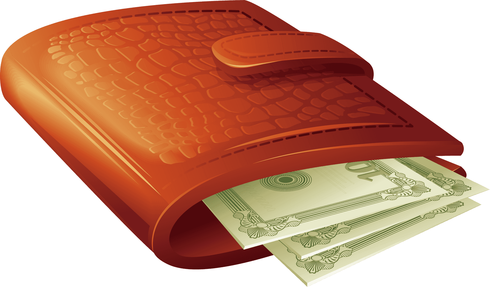 Orange Leather Wallet With Cash PNG Image