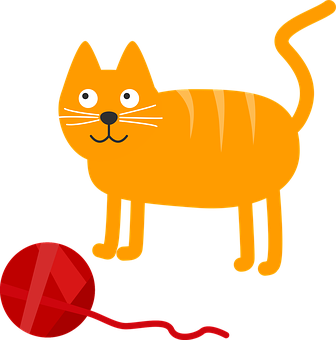 Orange Striped Cat With Yarn Ball PNG Image