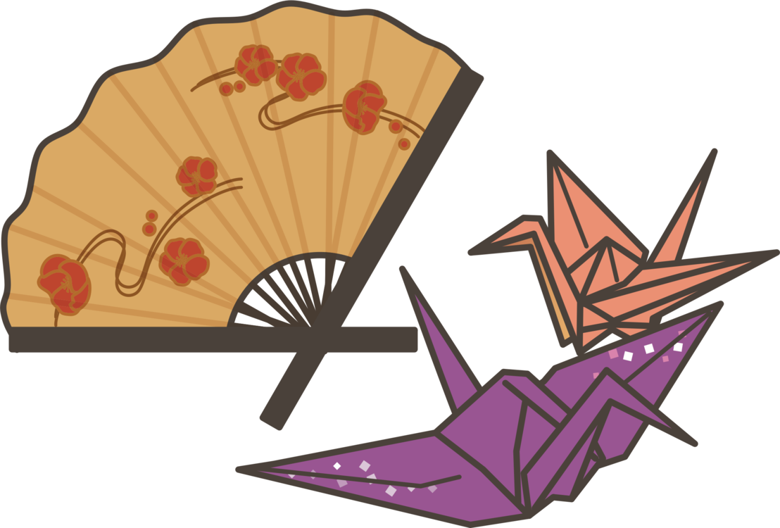 Origami Cranesand Decorative Fan PNG Image