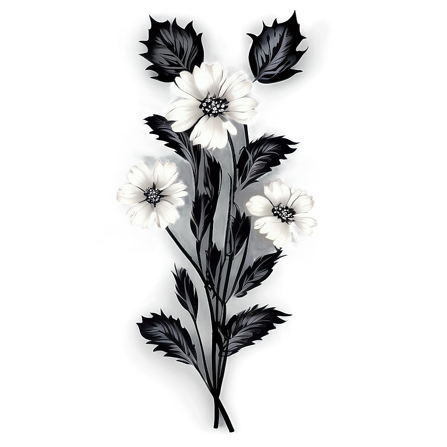 Ornamental Black White Flowers Png Oma PNG Image