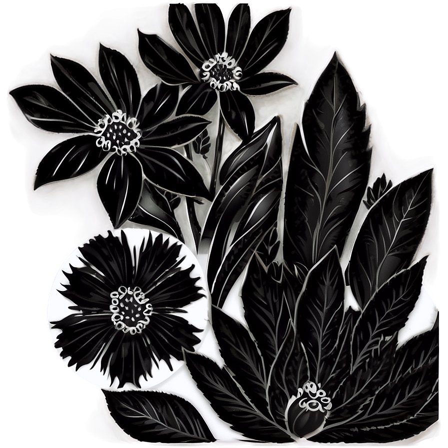 Ornamental Black White Flowers Png Vfi53 PNG Image