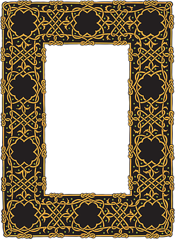 Ornate Black Gold Frame PNG Image