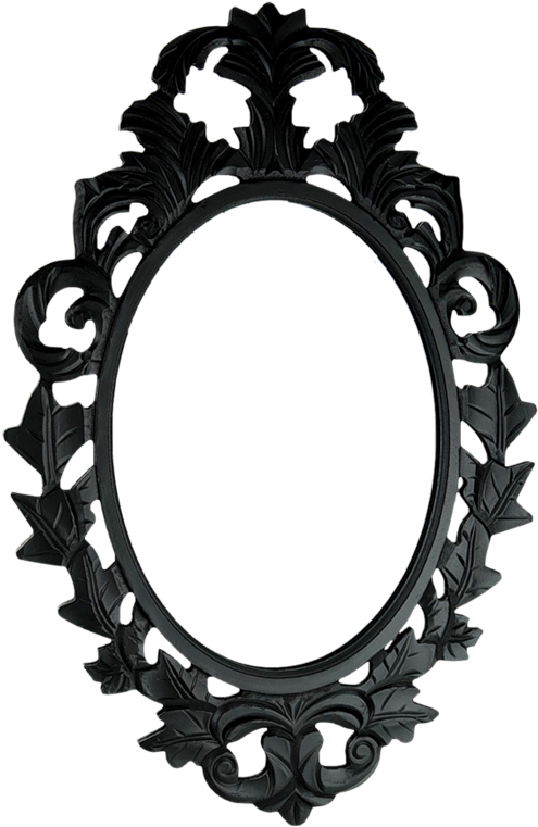 Ornate Black Vintage Mirror Frame PNG Image