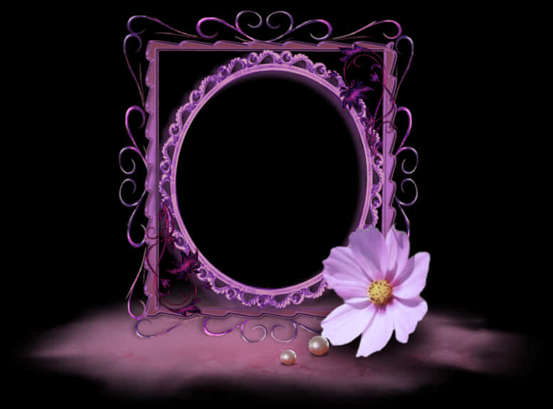 Ornate Frameand Cosmos Flower PNG Image