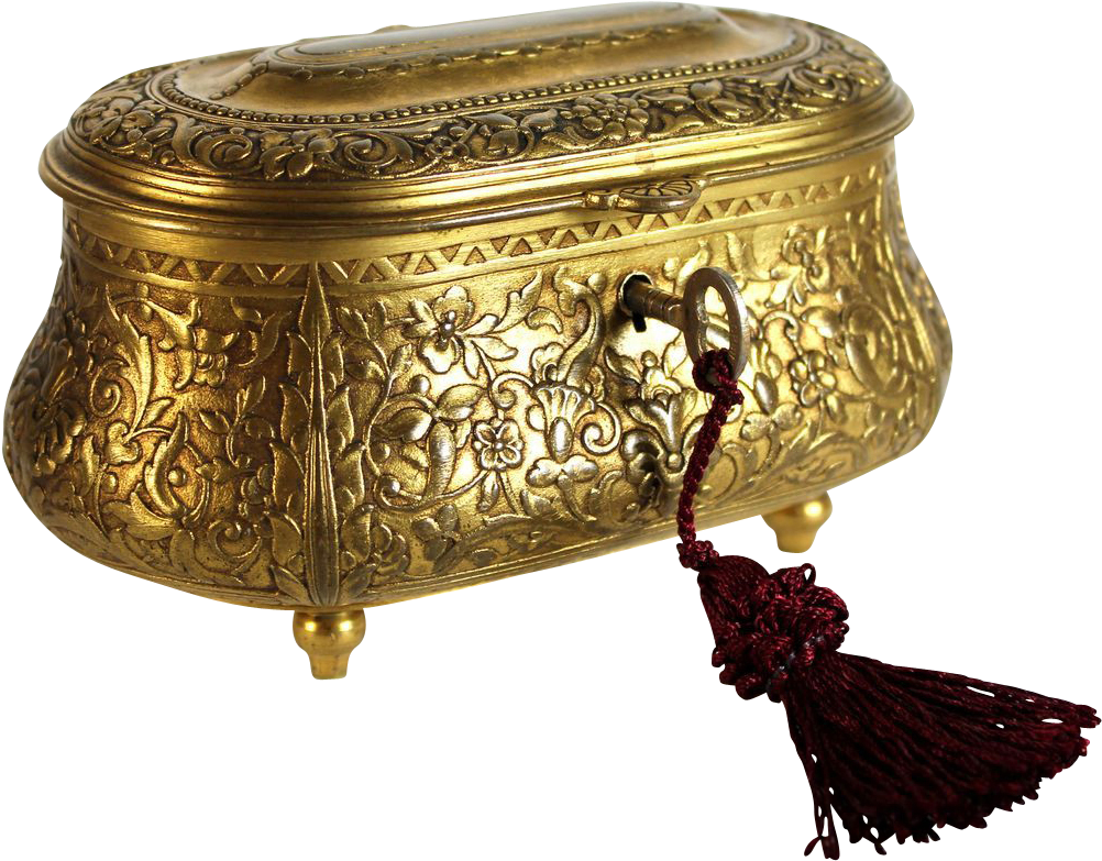 Ornate Golden Antique Casketwith Tassel PNG Image