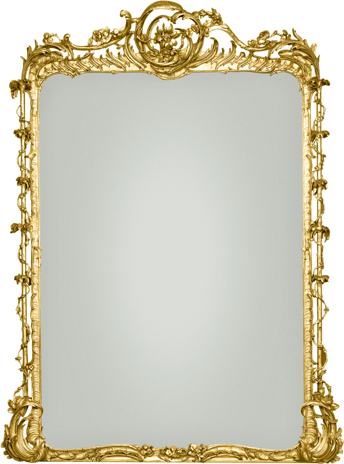 Ornate Golden Antique Mirror Frame PNG Image