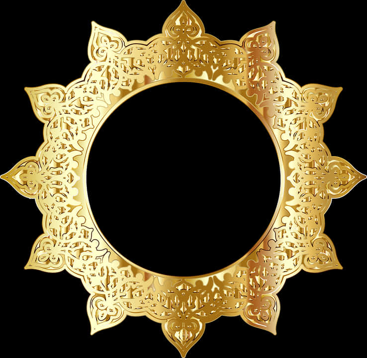 Ornate Golden Frame Circular Design PNG Image