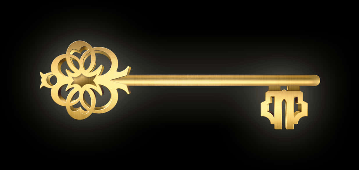 Ornate Golden Key Black Background PNG Image