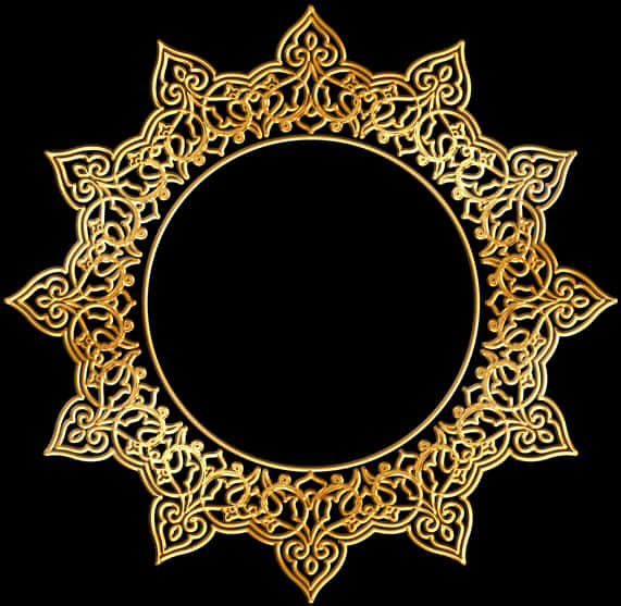 Ornate Golden Round Frame PNG Image