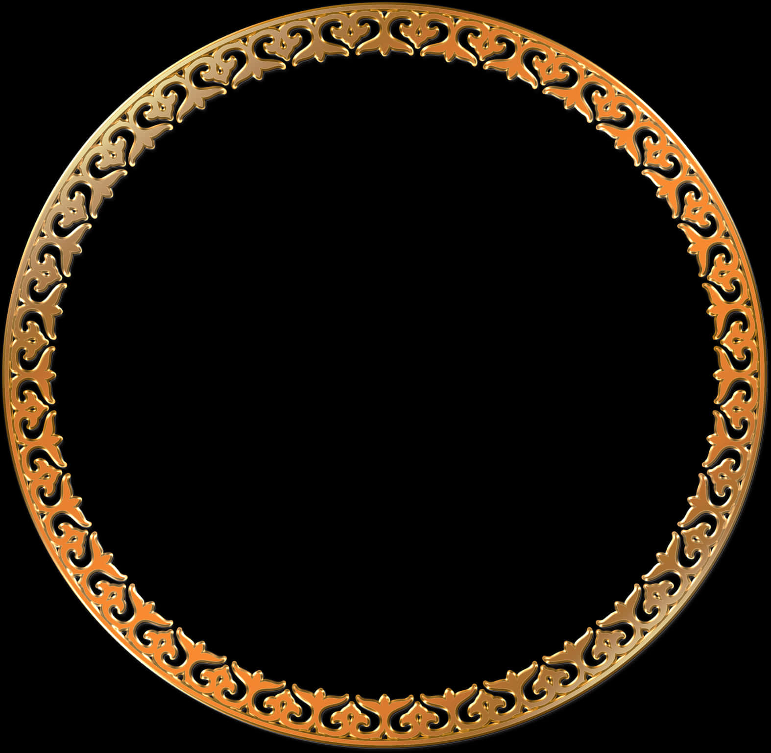 Ornate Golden Round Frame PNG Image