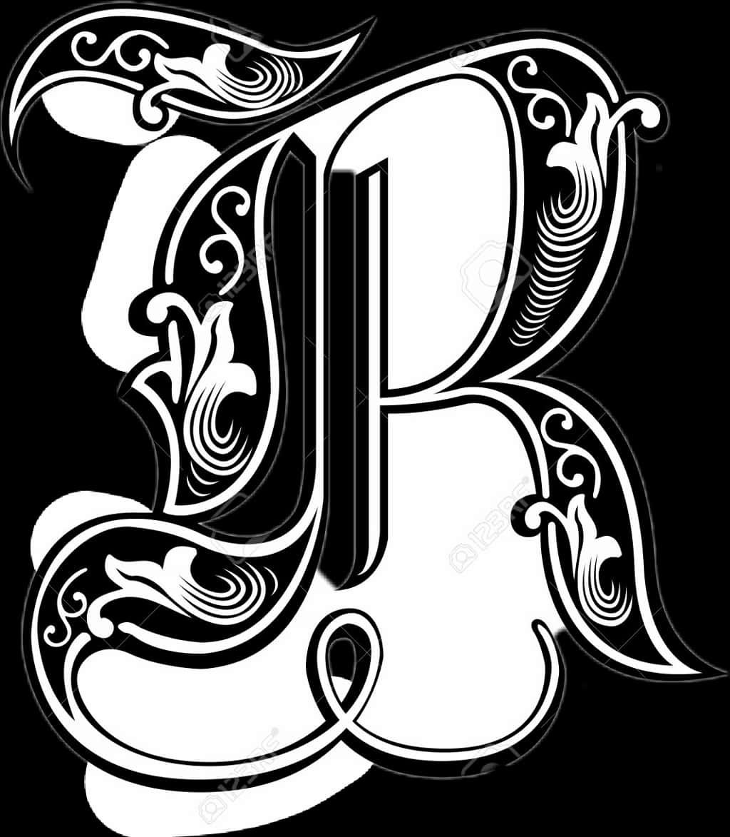 Ornate Letter B Tattoo Design PNG Image