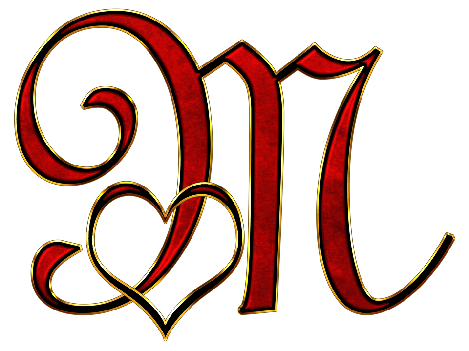 Ornate Letter M With Heart Design PNG Image