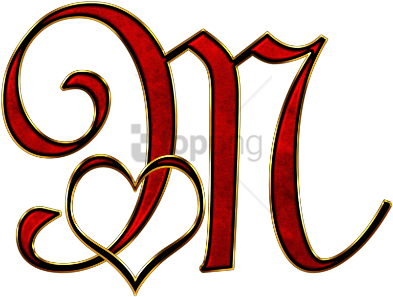 Ornate Letter Mwith Hearts PNG Image