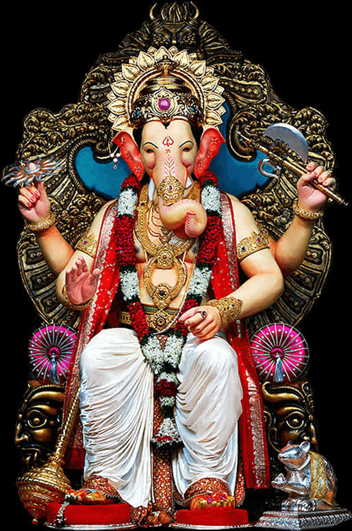 Ornate Lord Ganesha Idol PNG Image