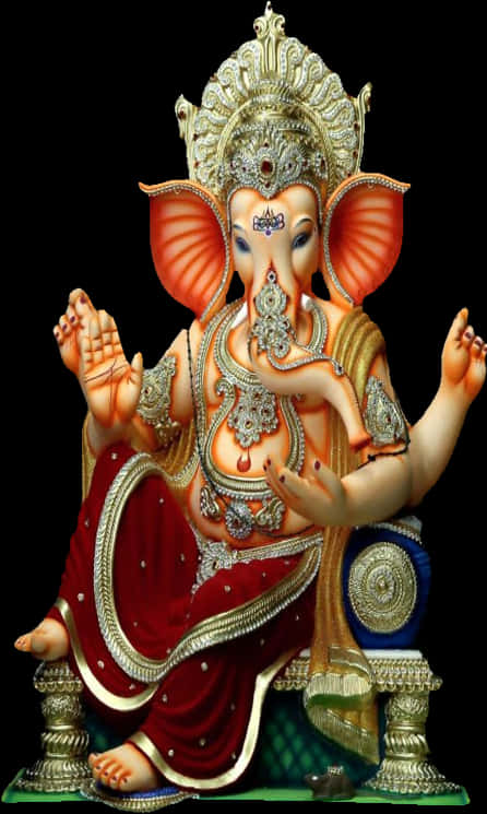 Ornate Lord Ganesha Statue PNG Image