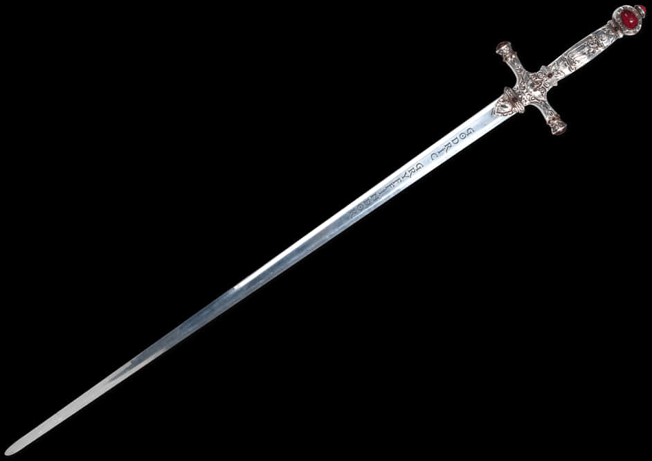 Ornate Medieval Sword Black Background PNG Image