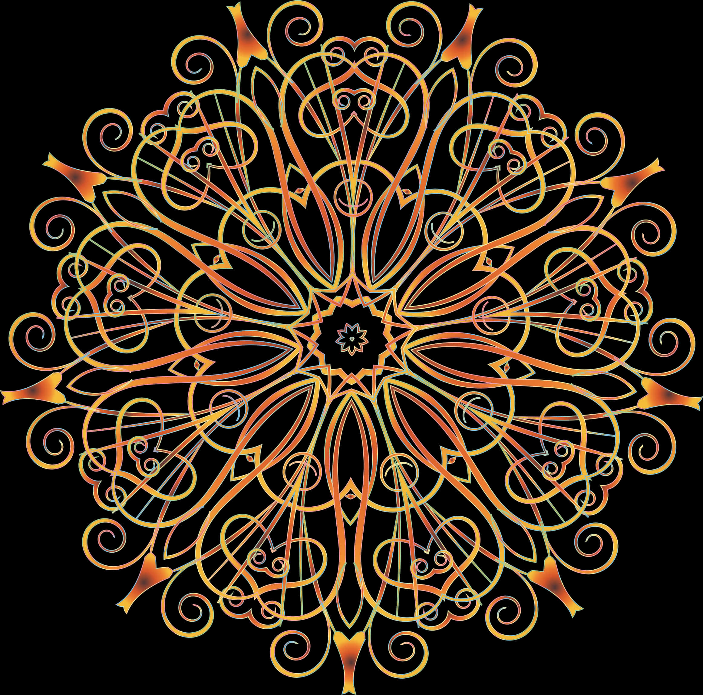 Ornate Orange Mandala Art PNG Image