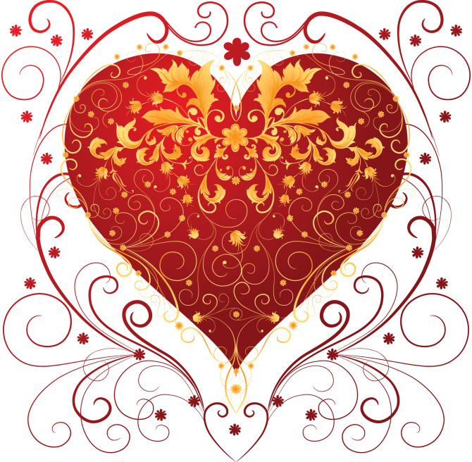 Ornate Red Gold Heart Design PNG Image