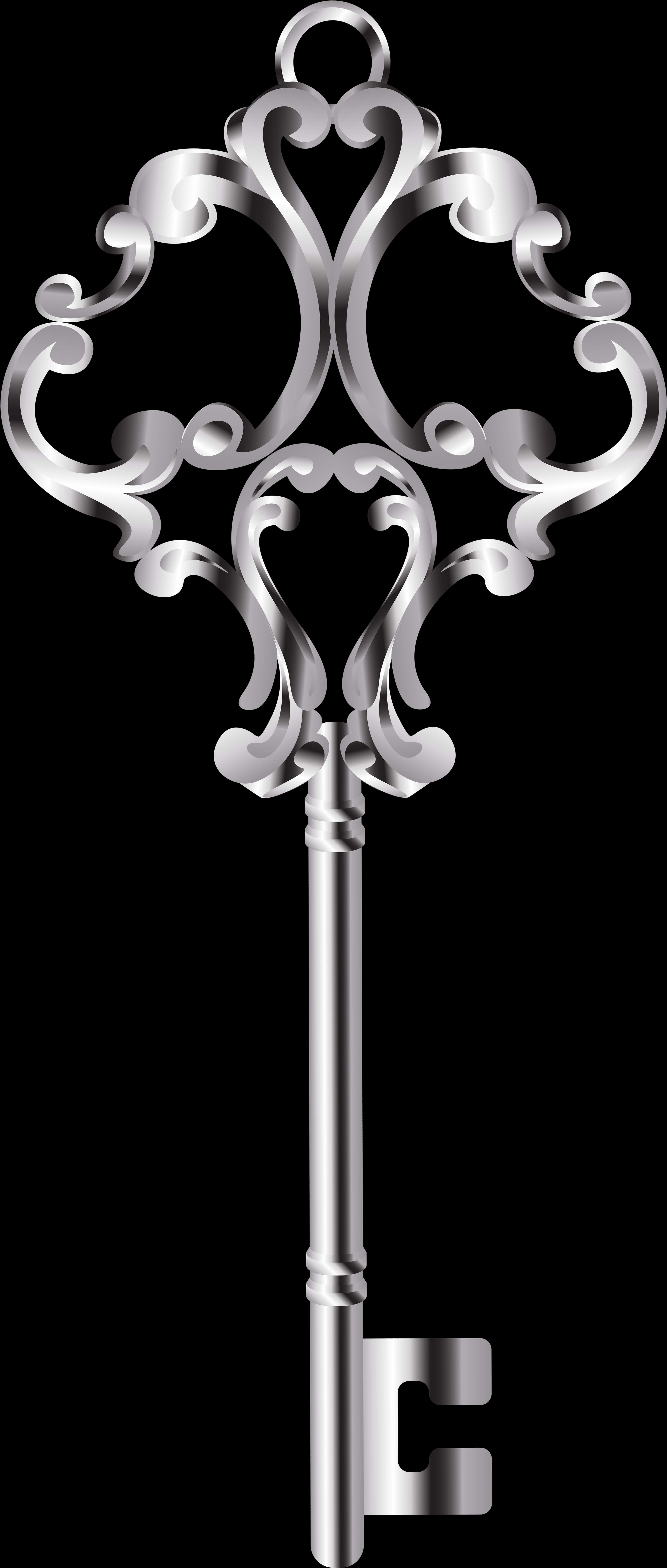 Ornate Silver Key Graphic PNG Image