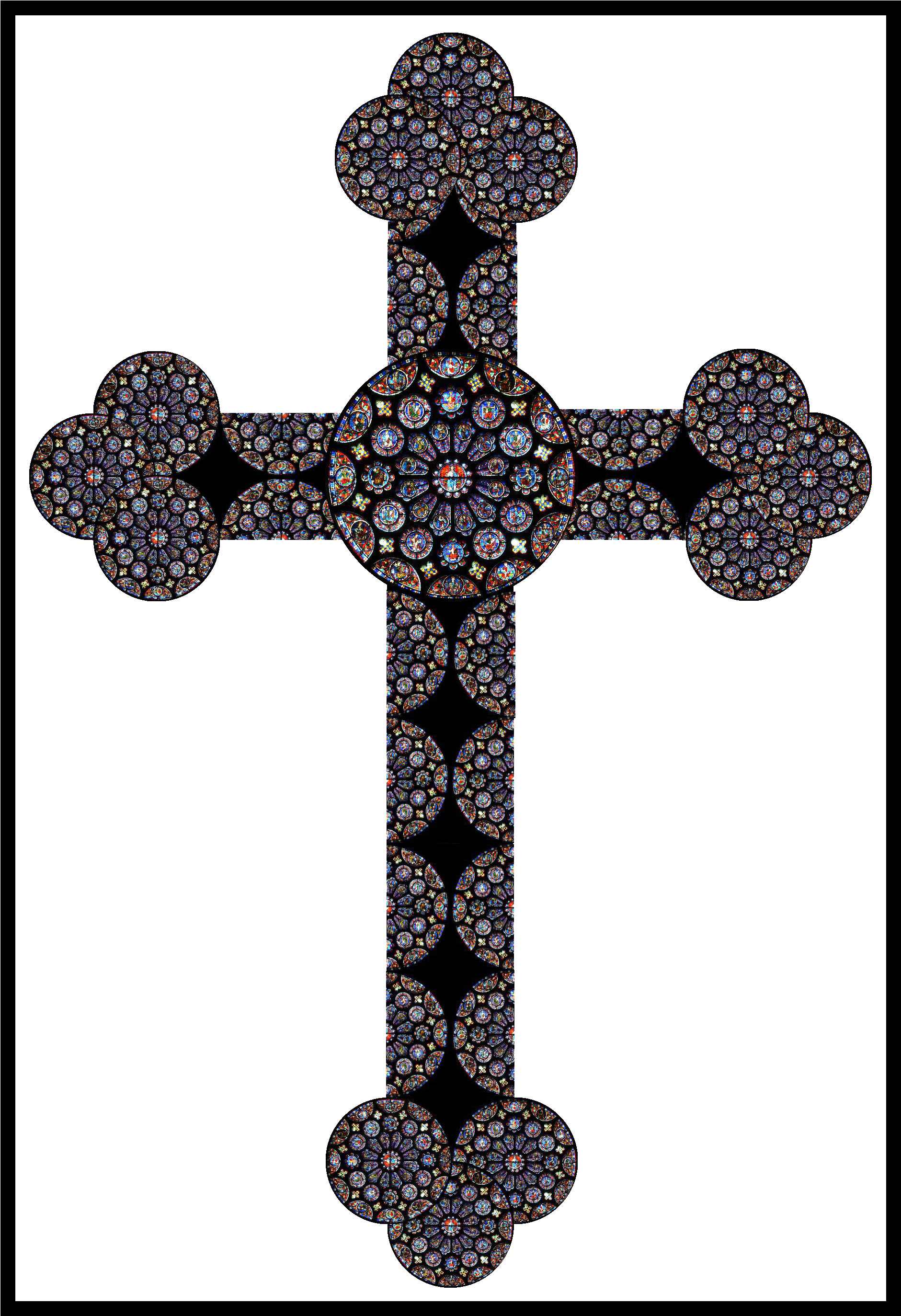 Ornate Stained Glass Cross Design PNG Image