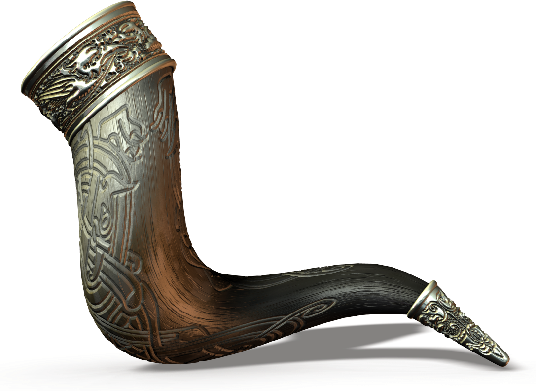 Ornate Viking Drinking Horn PNG Image