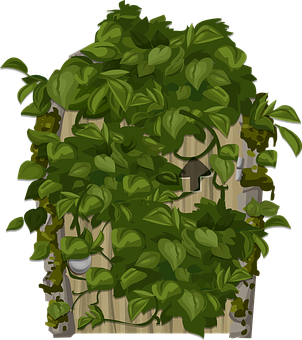 Overgrown_ Birdhouse_in_ Green_ Foliage PNG Image