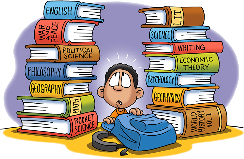 Overwhelmed Studentwith Books PNG Image