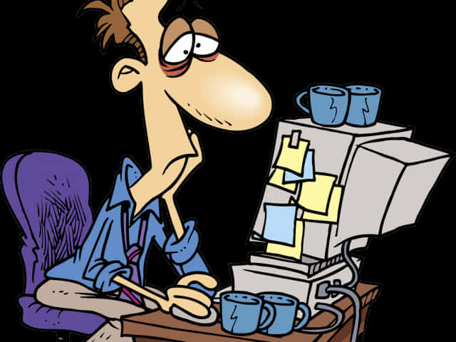 Overworked Cartoon Character PNG Image