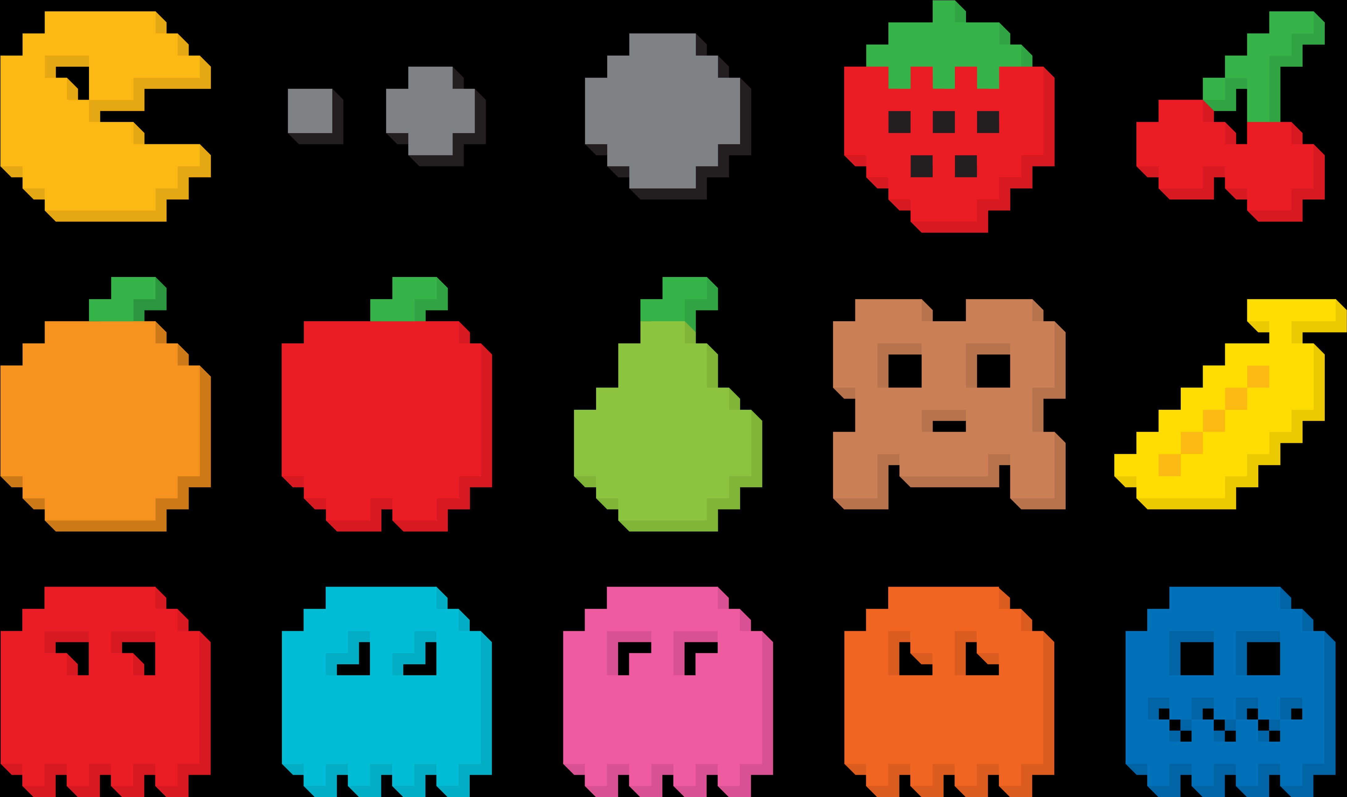 Pacman_and_ Ghosts_ Pixel_ Art PNG Image